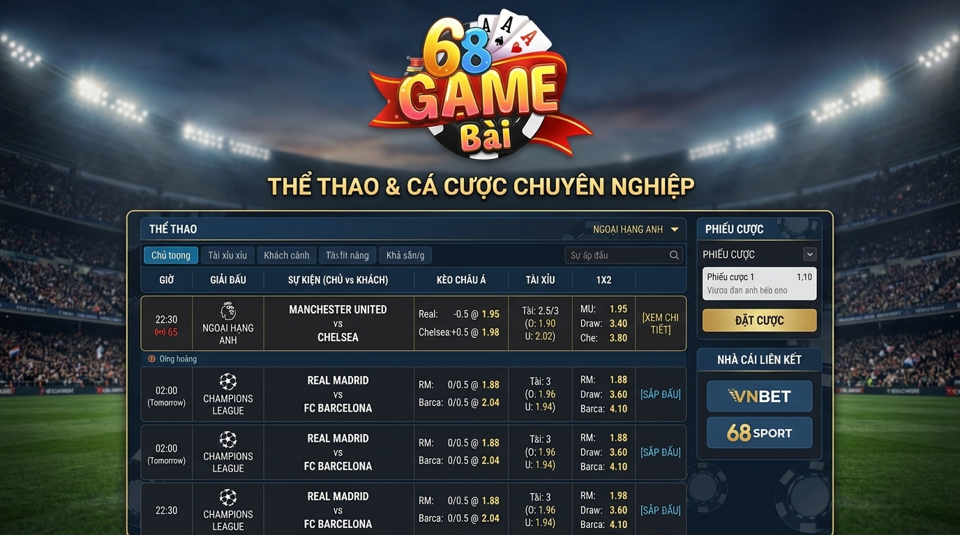 Bảng tỷ lệ kèo nhà cái trực tuyến tại 68gamebai